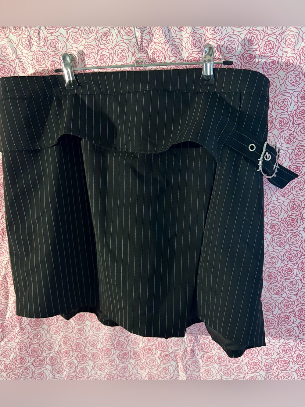Hello Kitty Black Pinstripe Ruffle Skort with Side Buckle Accent
